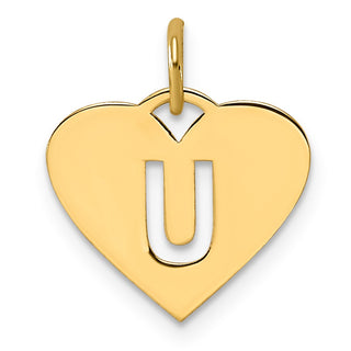 14k Yellow Gold Initial Letter U Initial Heart Charm