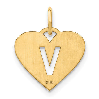 14k Yellow Gold Initial Letter V Initial Heart Charm