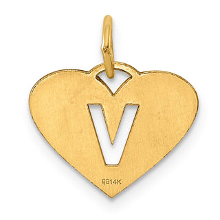 14k Yellow Gold Initial Letter V Initial Heart Charm