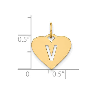14k Yellow Gold Initial Letter V Initial Heart Charm