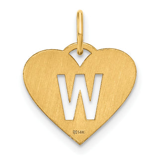 14k Yellow Gold Initial Letter W Initial Heart Charm