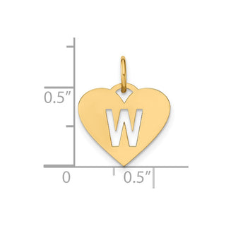14k Yellow Gold Initial Letter W Initial Heart Charm