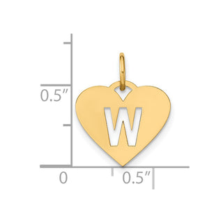 14k Yellow Gold Initial Letter W Initial Heart Charm