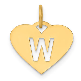 14k Yellow Gold Initial Letter W Initial Heart Charm