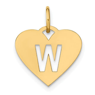 14k Yellow Gold Initial Letter W Initial Heart Charm