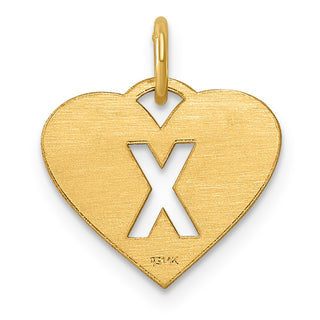 14k Yellow Gold Initial Letter X Initial Heart Charm