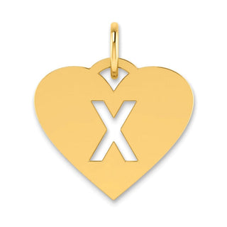 14k Yellow Gold Initial Letter X Initial Heart Charm