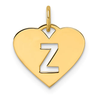 14k Yellow Gold Initial Letter Z Initial Heart Charm