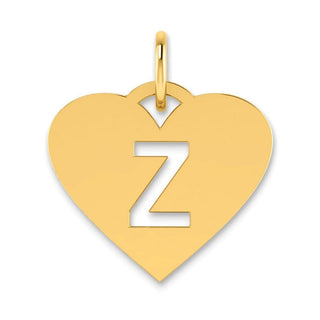 14k Yellow Gold Initial Letter Z Initial Heart Charm
