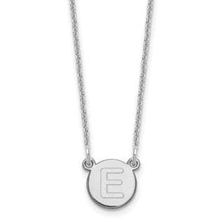 14k White Gold Tiny Circle Block Letter E Initial Necklace