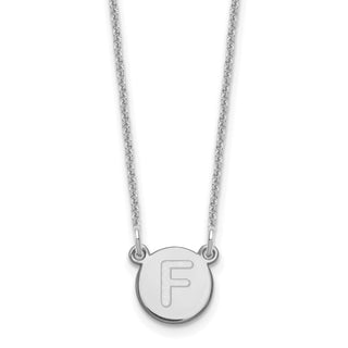 14k White Gold Tiny Circle Block Letter F Initial Necklace