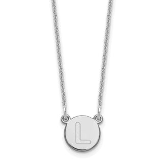 14k White Gold Tiny Circle Block Letter L Initial Necklace