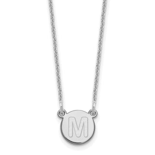 14k White Gold Tiny Circle Block Letter M Initial Necklace