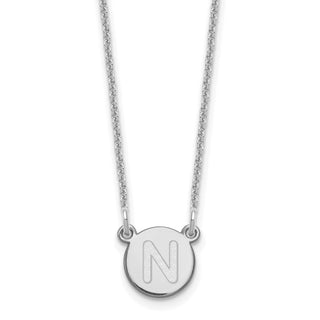 14k White Gold Tiny Circle Block Letter N Initial Necklace