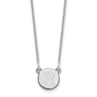 14k White Gold Tiny Circle Block Letter R Initial Necklace