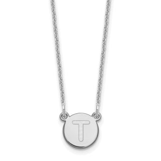14k White Gold Tiny Circle Block Letter T Initial Necklace