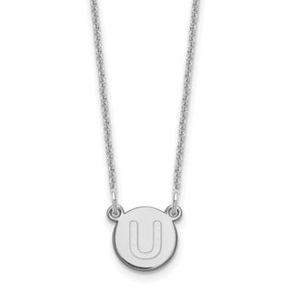 14k White Gold Tiny Circle Block Letter U Initial Necklace