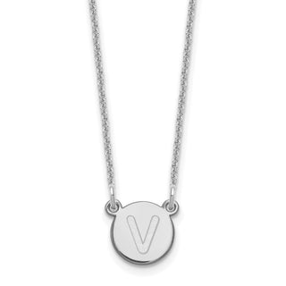 14k White Gold Tiny Circle Block Letter V Initial Necklace