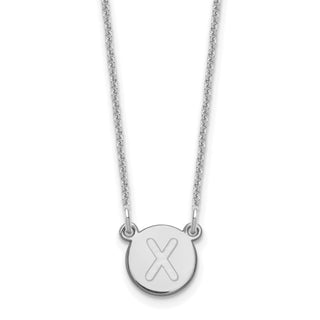 14k White Gold Tiny Circle Block Letter X Initial Necklace