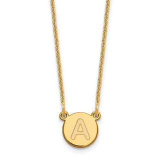 14k Yellow Gold Tiny Circle Block Letter A Initial Necklace