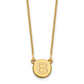 14k Yellow Gold Tiny Circle Block Letter B Initial Necklace