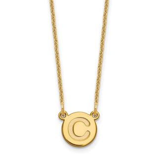 14k Yellow Gold Tiny Circle Block Letter C Initial Necklace