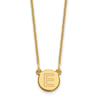 14k Yellow Gold Tiny Circle Block Letter E Initial Necklace