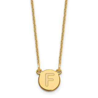 14k Yellow Gold Tiny Circle Block Letter F Initial Necklace