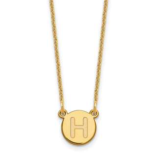 14k Yellow Gold Tiny Circle Block Letter H Initial Necklace