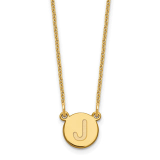 14k Yellow Gold Tiny Circle Block Letter J Initial Necklace