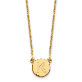 14k Yellow Gold Tiny Circle Block Letter K Initial Necklace