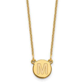 14k Yellow Gold Tiny Circle Block Letter M Initial Necklace