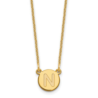 14k Yellow Gold Tiny Circle Block Letter N Initial Necklace