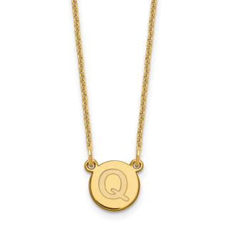 14k Yellow Gold Tiny Circle Block Letter Q Initial Necklace