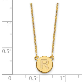 14k Yellow Gold Tiny Circle Block Letter R Initial Necklace