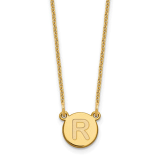 14k Yellow Gold Tiny Circle Block Letter R Initial Necklace