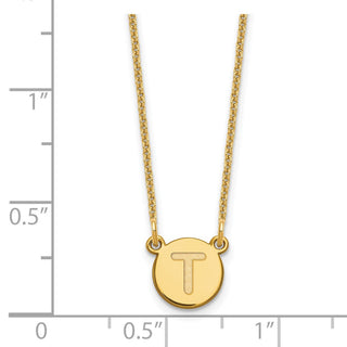 14k Yellow Gold Tiny Circle Block Letter T Initial Necklace