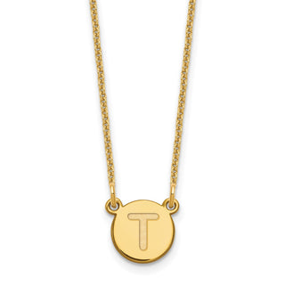 14k Yellow Gold Tiny Circle Block Letter T Initial Necklace
