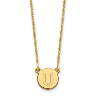 14k Yellow Gold Tiny Circle Block Letter U Initial Necklace