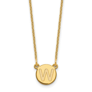 14k Yellow Gold Tiny Circle Block Letter W Initial Necklace