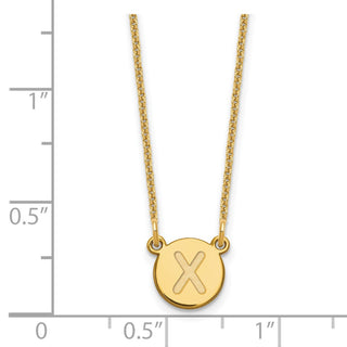 14k Yellow Gold Tiny Circle Block Letter X Initial Necklace