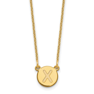 14k Yellow Gold Tiny Circle Block Letter X Initial Necklace