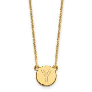 14k Yellow Gold Tiny Circle Block Letter Y Initial Necklace