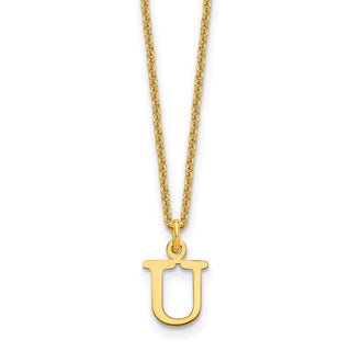 14k Yellow Gold Cutout Letter U Initial Necklace