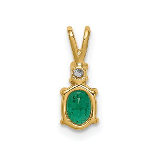 14k Yellow Gold 6x4mm Oval Emerald VS Diamond Pendant