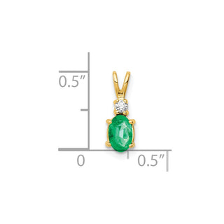 14k Yellow Gold 6x4mm Oval Emerald A Diamond Pendant