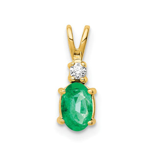 14k Yellow Gold 6x4mm Oval Emerald A Diamond Pendant