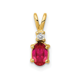 14k Yellow Gold 6x4mm Oval Ruby AA Diamond Pendant