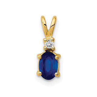 14k Yellow Gold 6x4mm Oval Sapphire VS Diamond Pendant