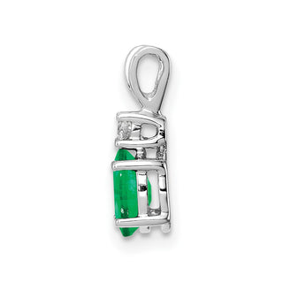 14k White Gold 6x4mm Oval Emerald A Diamond Pendant
